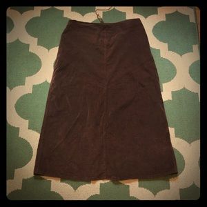 Midi length brown corduroy skirt